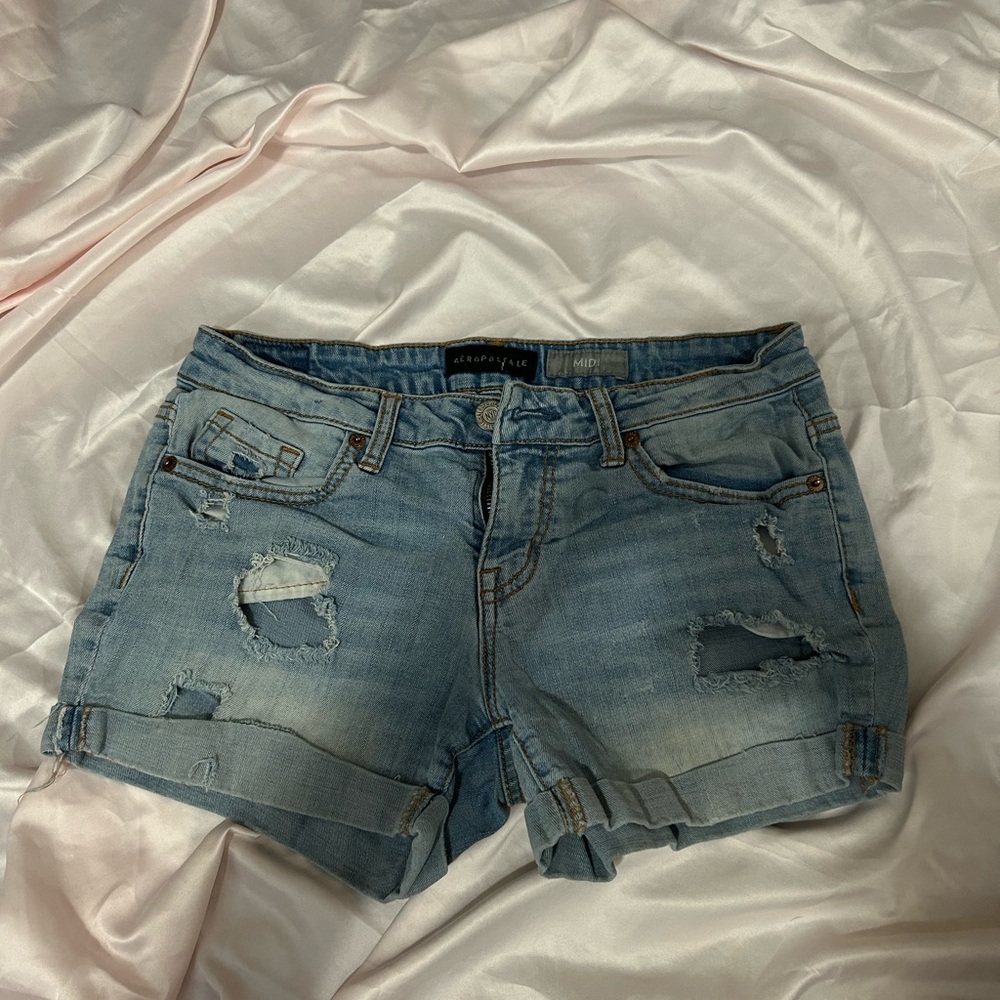 Aeropostale Light Blue Distressed Jean Shorts